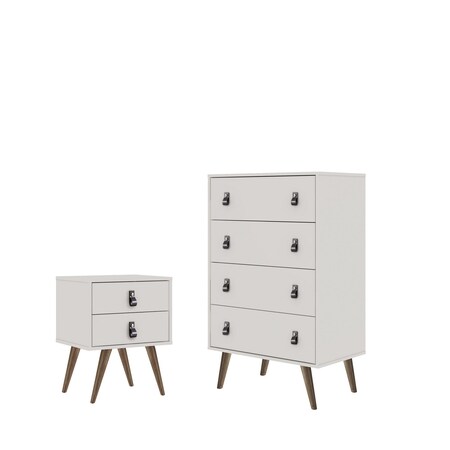 Manhattan Comfort Amber Tall Dresser and Nightstand Set in White 2-310GFX1